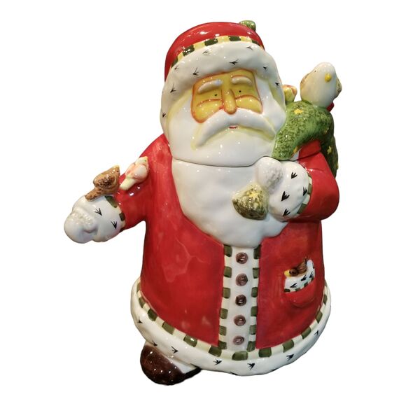 Vintage Gibson 2003 Christmas Santa & Friends Cookie Jar Holiday Decor Red Birds - Picture 1 of 10